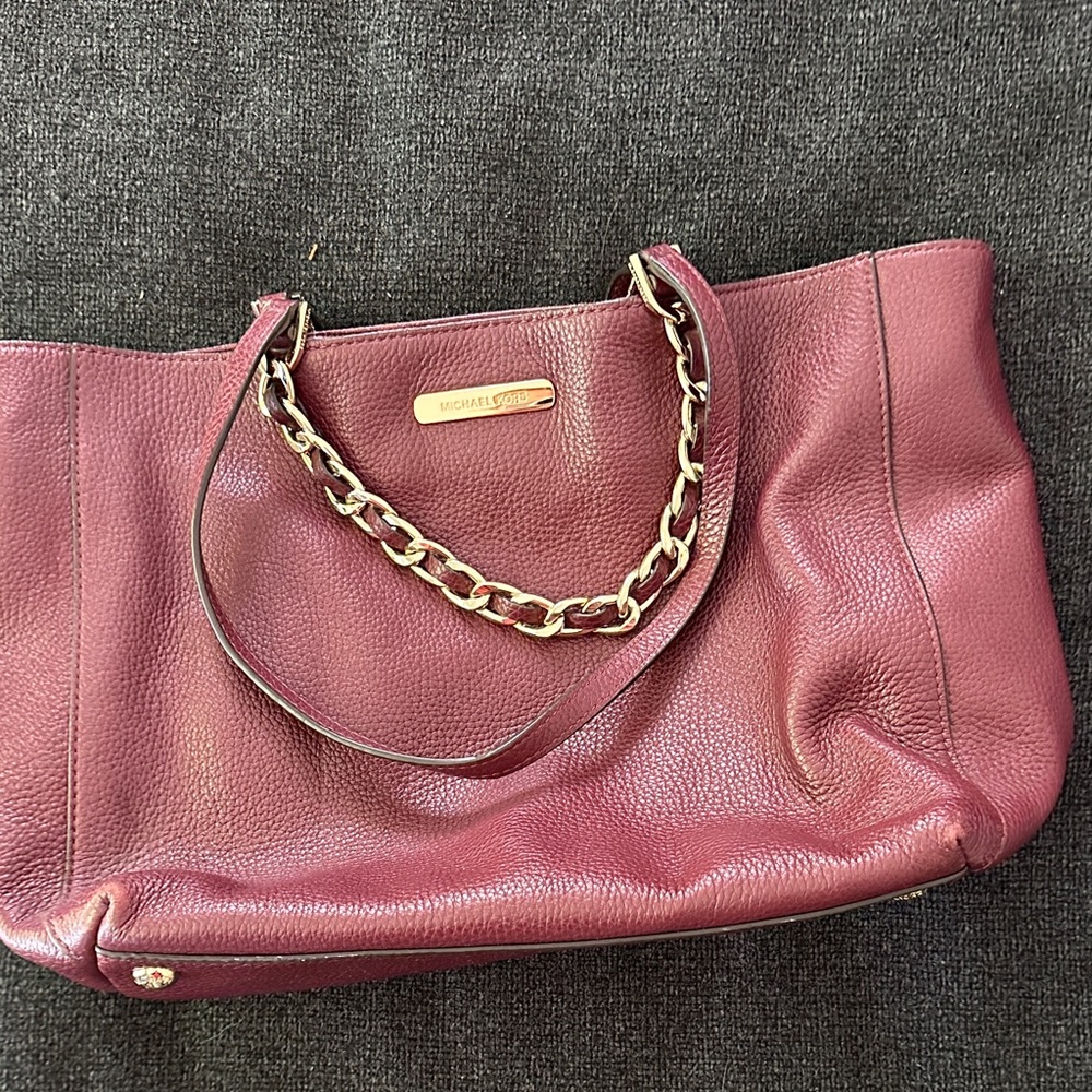 Michael Kors Wine Leather Tote with Chain Detail